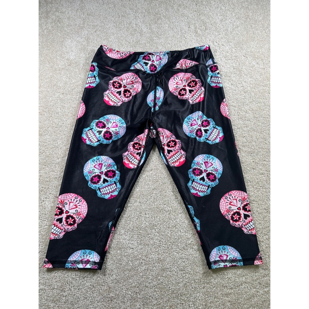 Til You Collapse Womens Size Xl Black Sugar Skull Capri Leggings